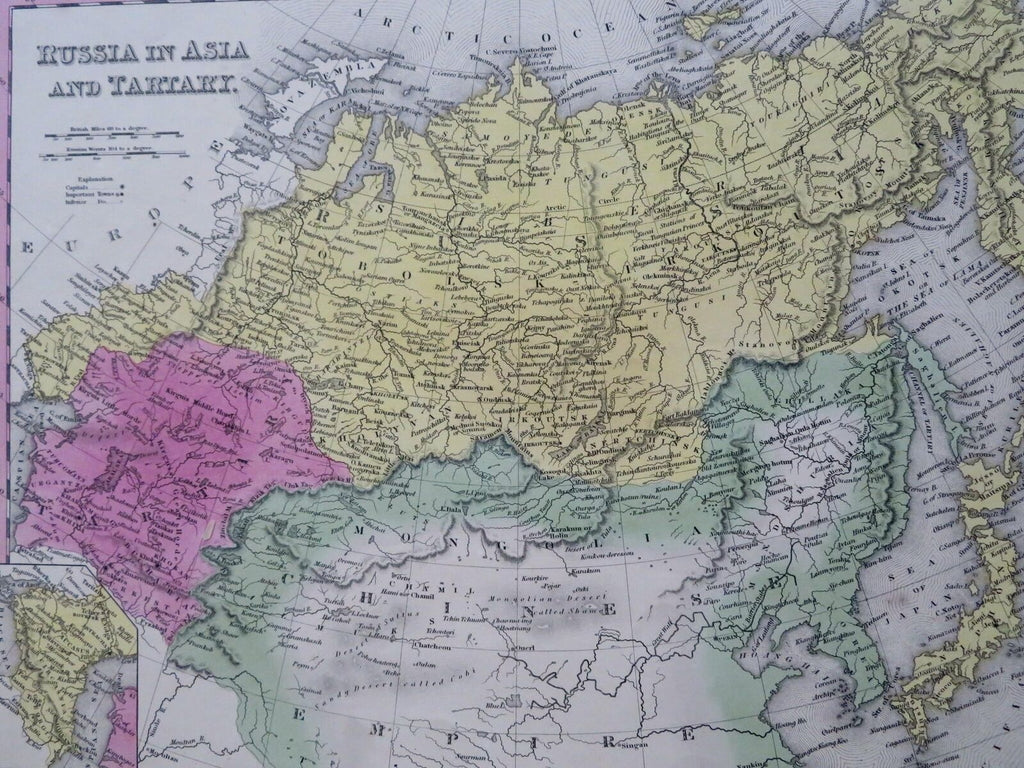 Eastern Russian Empire Siberia Kamchatka 1850 Cowperthwait Mitchell map