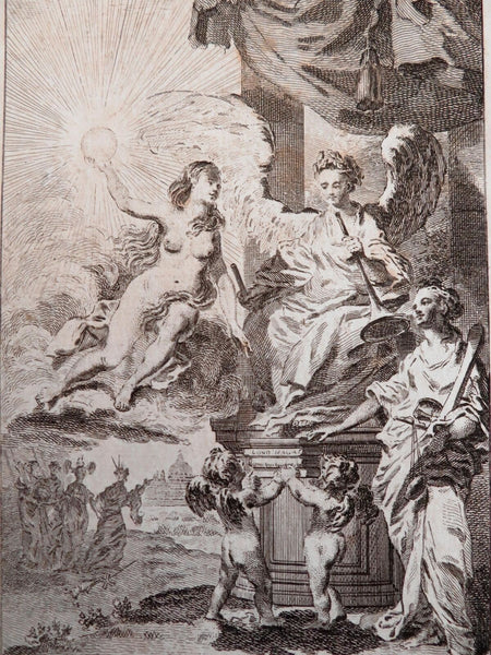 Allegorical Frontispiece Learning Enthroned Angelic Fame c.1750-5 engraved print