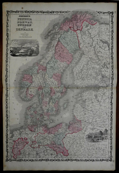 Scandinavia Sweden Denmark Norway Prussia 1862 Johnson & Ward map Scarce Issue