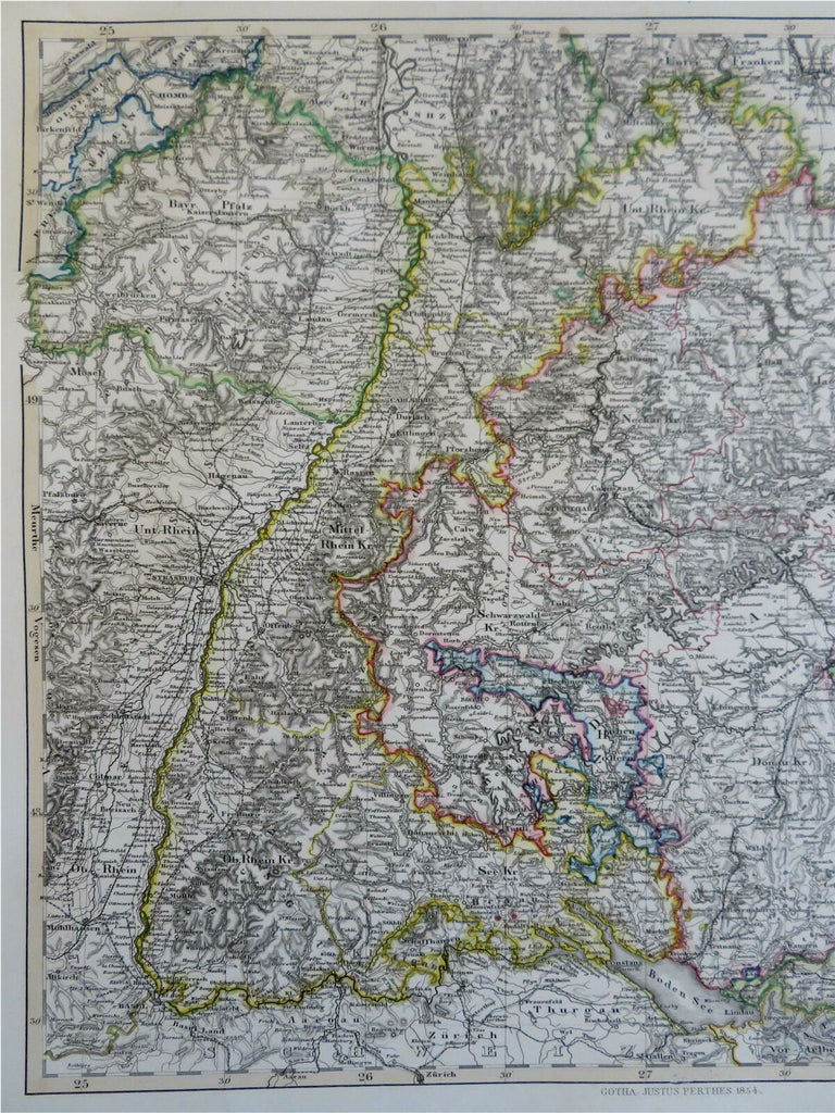 Rhine River Bodensee to Cologne Baden Wrttemberg 1855 Stulpnagel detailed map