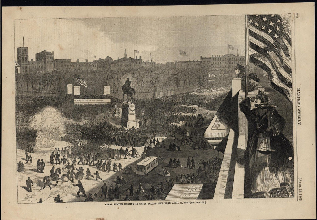 Great Sumter Meeting Union Square New York 1863 antique Homer Civil War print