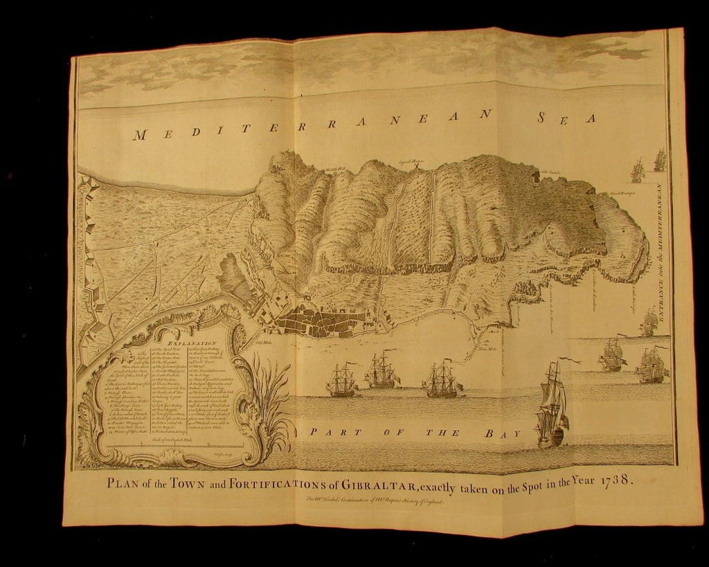 Gibraltar Spain England Town city fortifications c.1740 Basire engraved war map