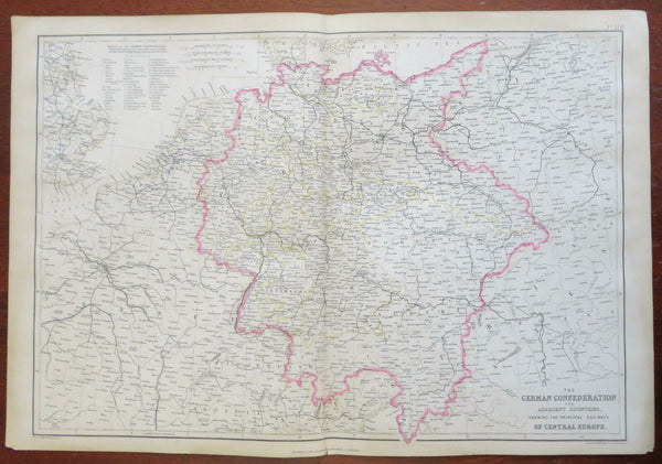 German Confederation Prussia Austria 1860 Weller & Bartholomew large color map