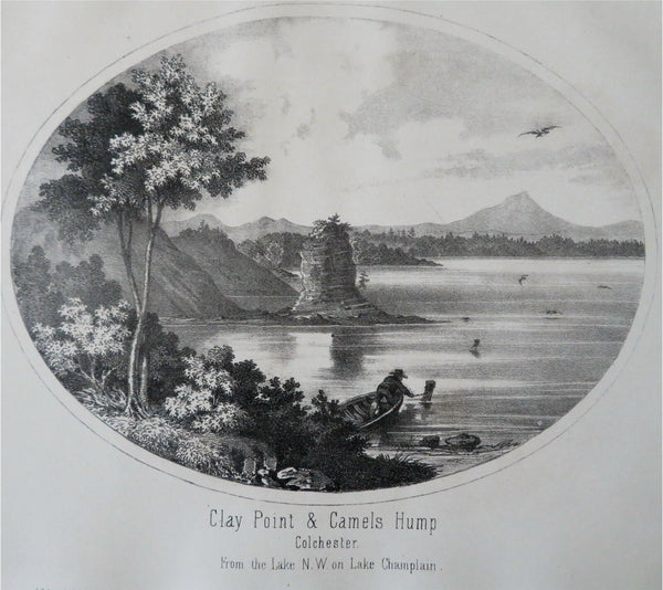 Clay Point & Camel's Hump Lake Champlain Vermont 1861 H.F. Walling print