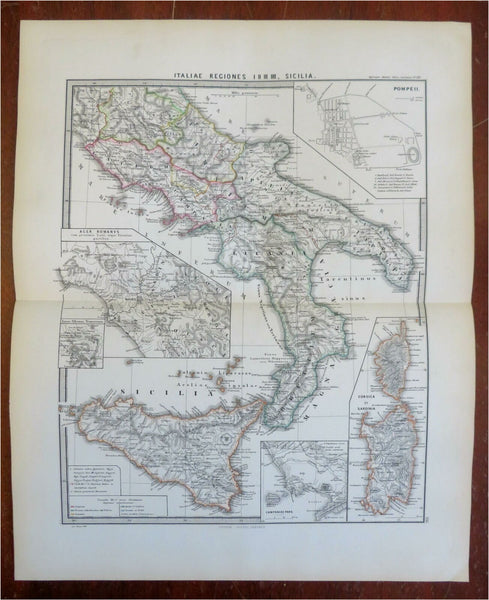 Ancient World Southern Italy Roman Empire 1865 Menke engraved historical map