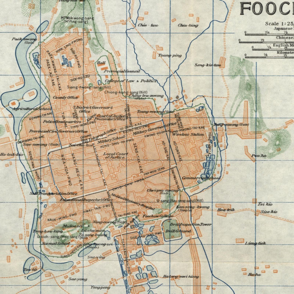 Foochow Fuzhou China Chinese c.1915-20 scarce detailed city plan old map