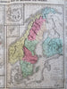 Denmark Sweden Norway Iceland Scandinavia 1821 Carey hand color historical map