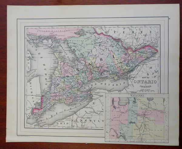Great Lakes Erie Huron Ontario Manitoba Canada 1887 scarce Bradley-Mitchell map