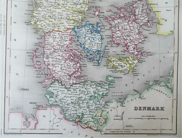 Denmark Sjaelland Jylland Fyn Copenhagen c. 1850-8 Archer engraved map