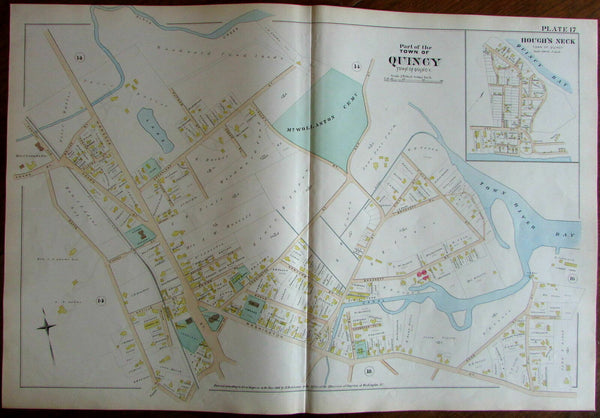 Quincy canal Bay Hancock St Norfolk County Massachusetts 1888 large detailed map