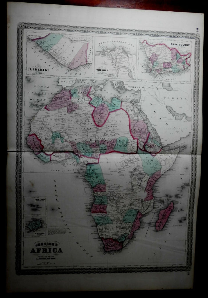 African Continent probably supposed features named 1870 Johnson large nice map