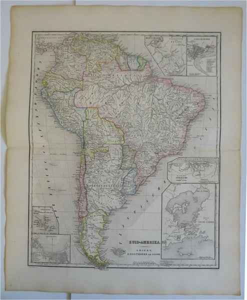 South America Brazil Argentina Peru Bolivia 1876 Otterloo scarce large Dutch map