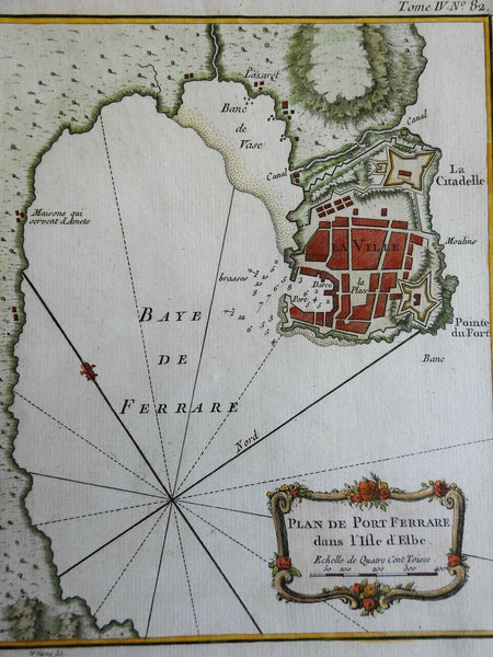 Portoferraio Elba island Italy Italia detailed city plan 1760 Bellin map