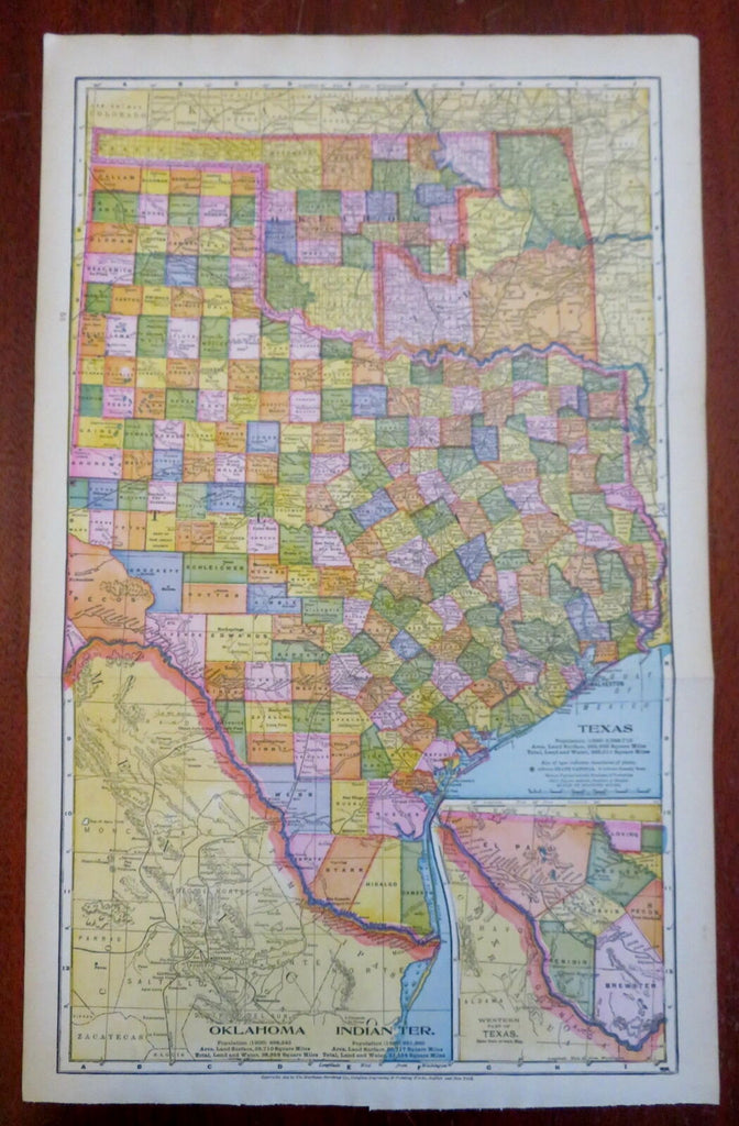 Texas & Oklahoma Indian Territory West Texas 1895 detailed Matthews-Northrup map