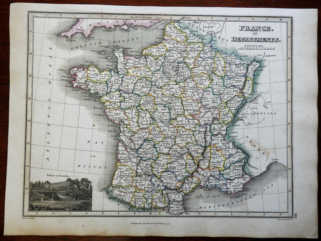 France in Departments French Republic Paris Versailles 1821 Thomson Wyld map