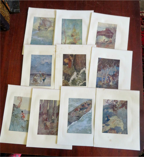 Edmund Dulac c. 1920's lot x 10 scarce color prints sailing ocean & water scenes