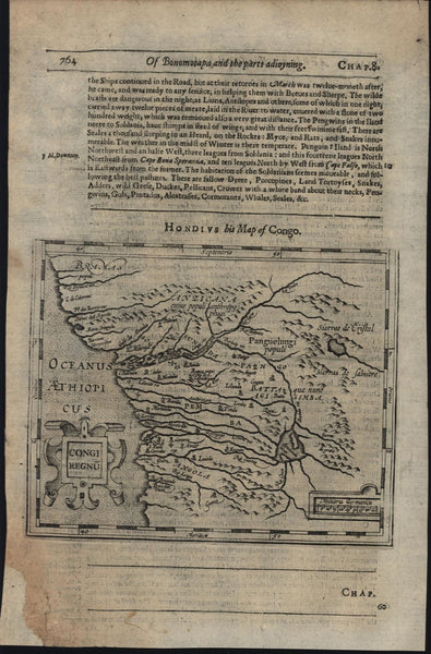 Africa Congo interior lakes 1626 Purchas Hondius scarce miniature map