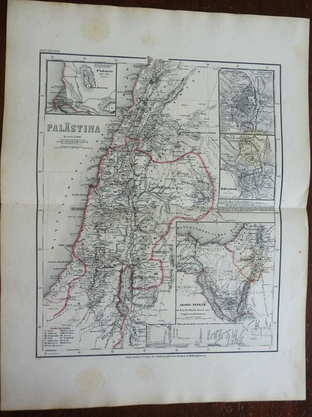 Holy Land Palestine Israel Jerusalem Sinai Peninsula 1873 German large map
