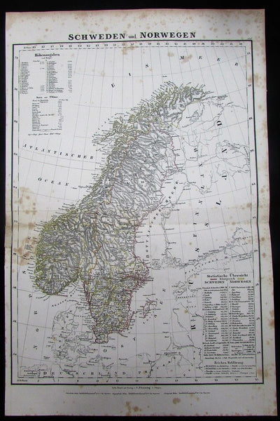 Scandinavia Sweden Norway Finland Denmark c.1860 scarce folio Flemming map