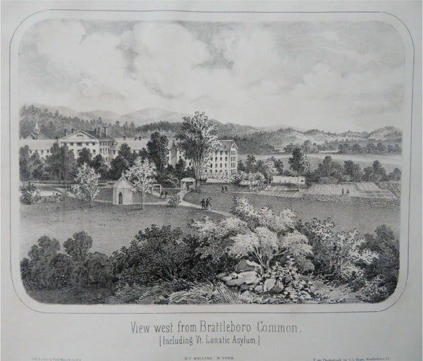 Brattleboro Vermont Landscape View Insane Asylum 1861 H.F. Walling print