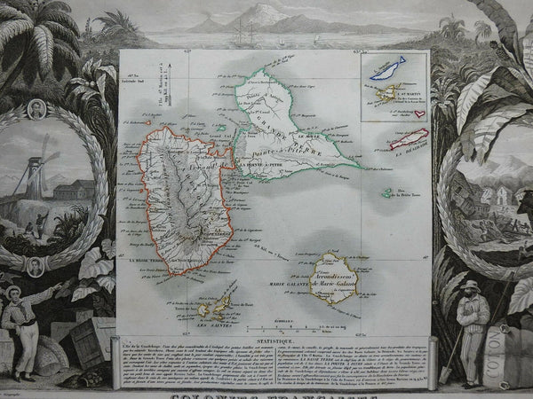 Guadeloupe Caribbean Islands French Colonies 1855 Lemercier decorative map