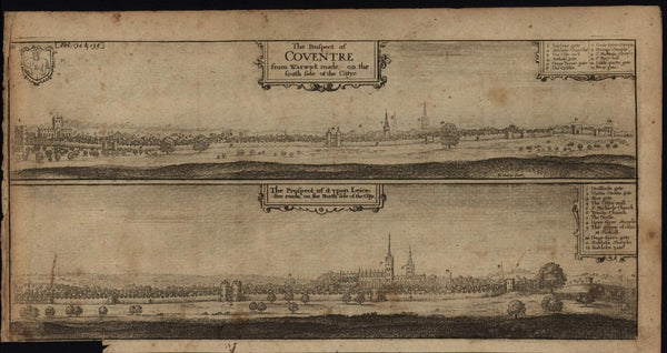 Prospects of Coventry England Birds-eye views 1765 rare antique engraved print