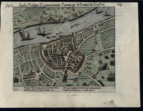 Bonn Germany 1616 Colijn rare antique engraved hand color city plan battle map