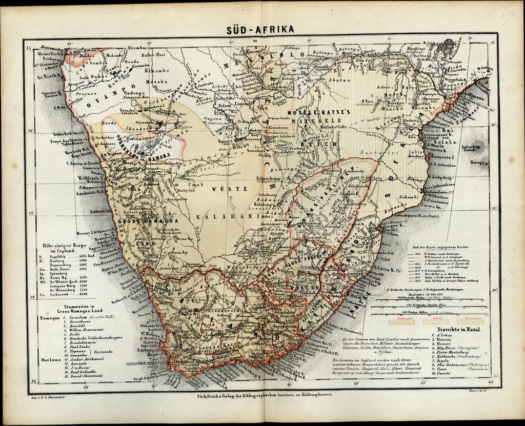 South Africa Afrika European colonies overland routes c.1865 Meyer old ...