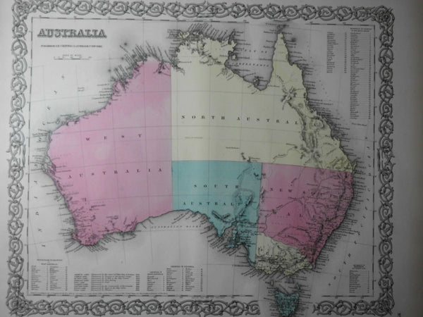 Australia large Lake Torren hook empty interior 1855 Colton map hand color