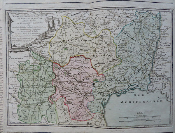 Southern France Riviera Languedoc Gascony 1766 Brion Desnos decorative map