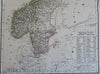 Sweden & Norway Stockholm Oslo Baltic Sea c. 1848 Flemming detailed large map