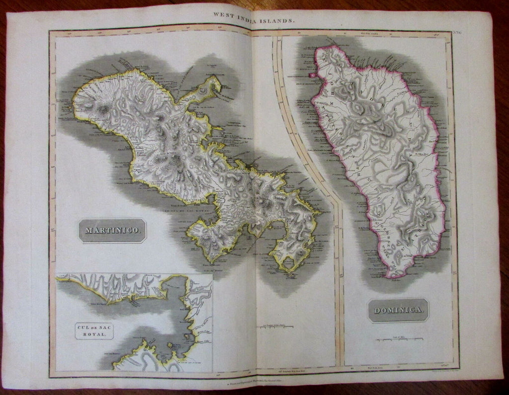 Martinique Dominica islands Cul de Sac Royal c.1815 large Caribbean Thomson map