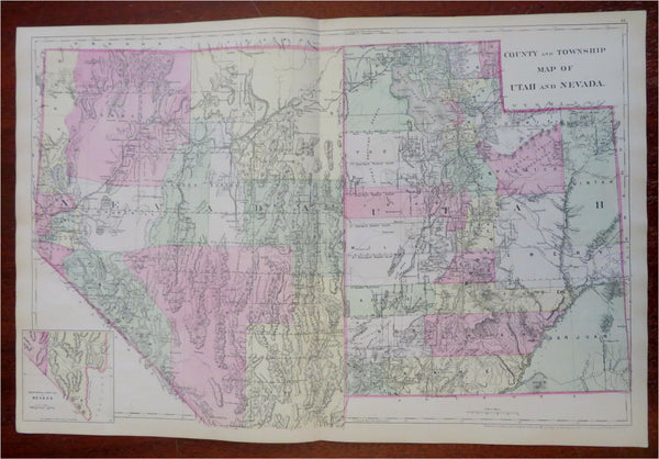 Utah & Nevada American Southwest 1881 Mitchell large hand color map