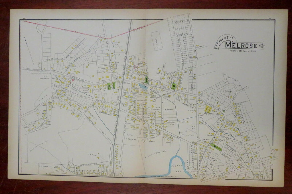 Melrose Middlesex Mass. Baseball Field 1889 Walker detailed township map