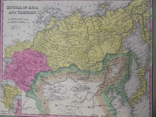 Russian Empire Japan Korea Tartary Qing China 1850's fine hand color map