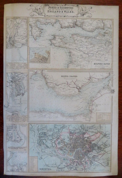 Southwest U.K. Coastal Tows Cardiff Bristol Swansea c. 1855-60 Fullarton map