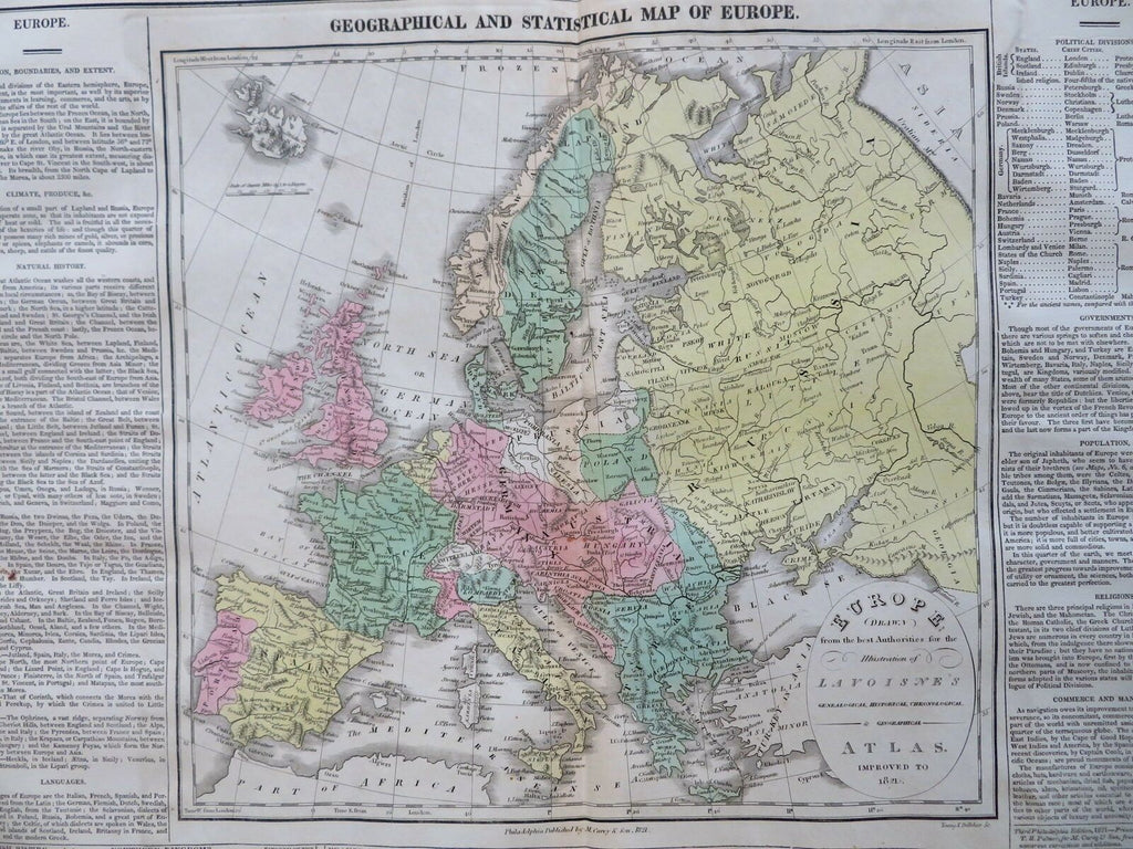 Concert of Europe German Confederation France 1821 Carey large historical map