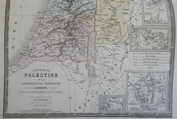 Roman Holy Land Palestine Israel 1875 Brue large detailed hand color map