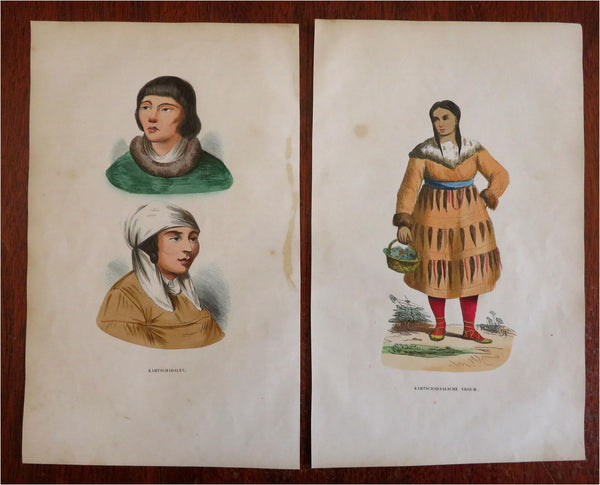 Kamchatka Russian Far East Costume Prints 1852 Lot x 2 Dutch ethnic views
