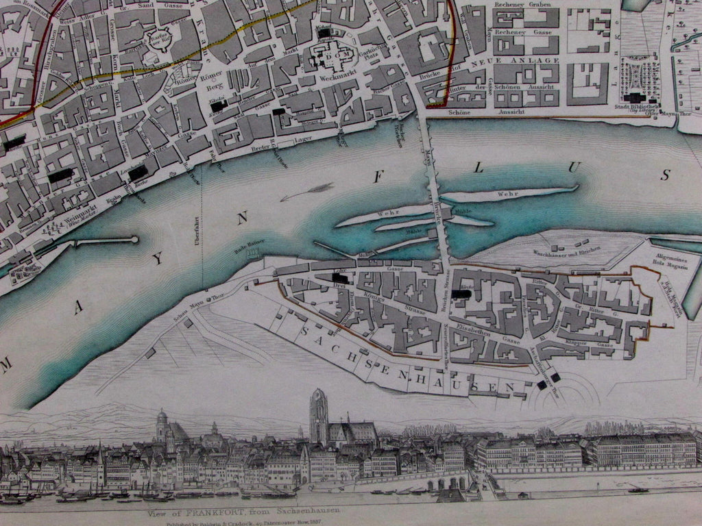 Frankfurt Am Main Germany city plan 1837 panorama view markets fine old SDUK map