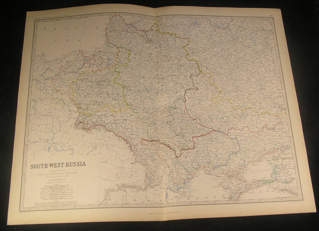 South West Russia Kingdom Poland prior Partition 1861 Johnston antique color map