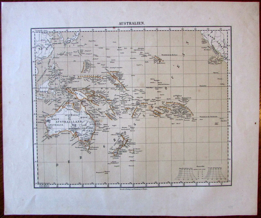 Oceania Australia New Zealand c.1864 Flemming German Flinders Land map