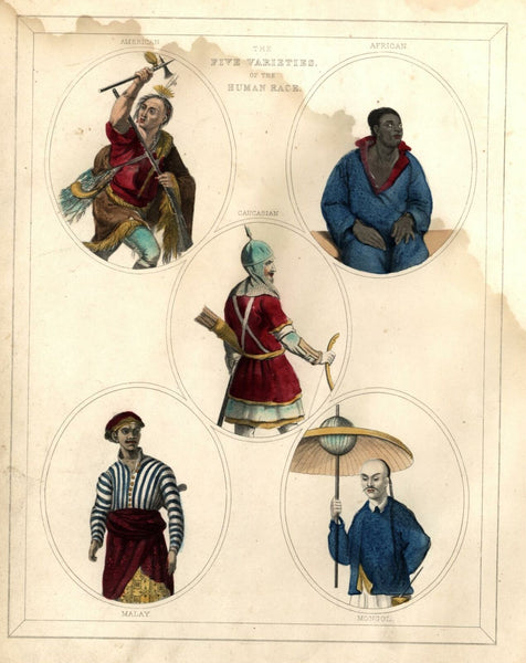 Five Varieties of the Human Race 1835 Bradford costume print ethnic view