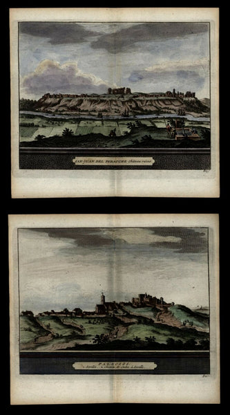 Seville Spain Espana 1715 van der Aa city view x 2 prints engraved hand color.