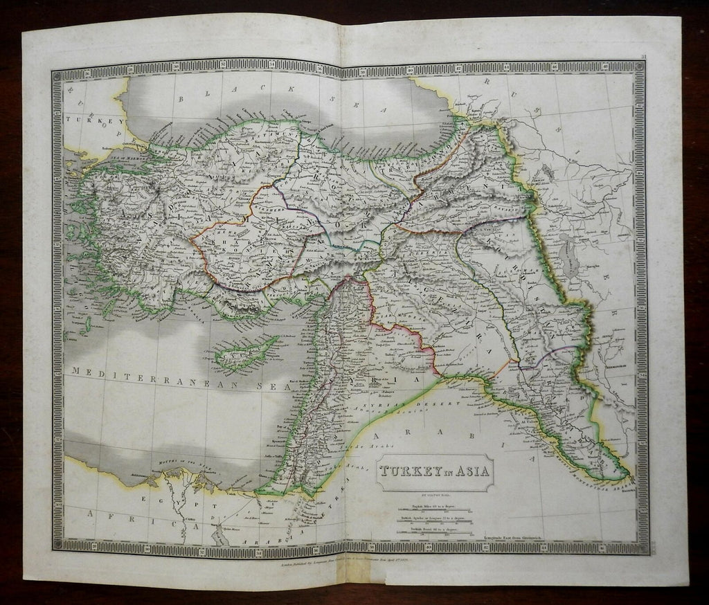 Ottoman Anatolia Syria Mesopotamia Armenia Turkey 1829 Hall folio Longman map