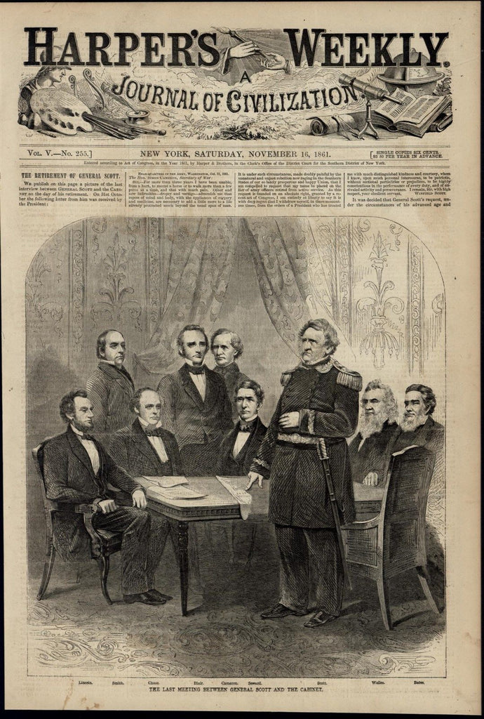 General Scott Last Cabinet Meeting Lincoln nice 1861 great old print for display