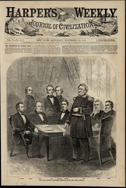 General Scott Last Cabinet Meeting Lincoln nice 1861 great old print for display