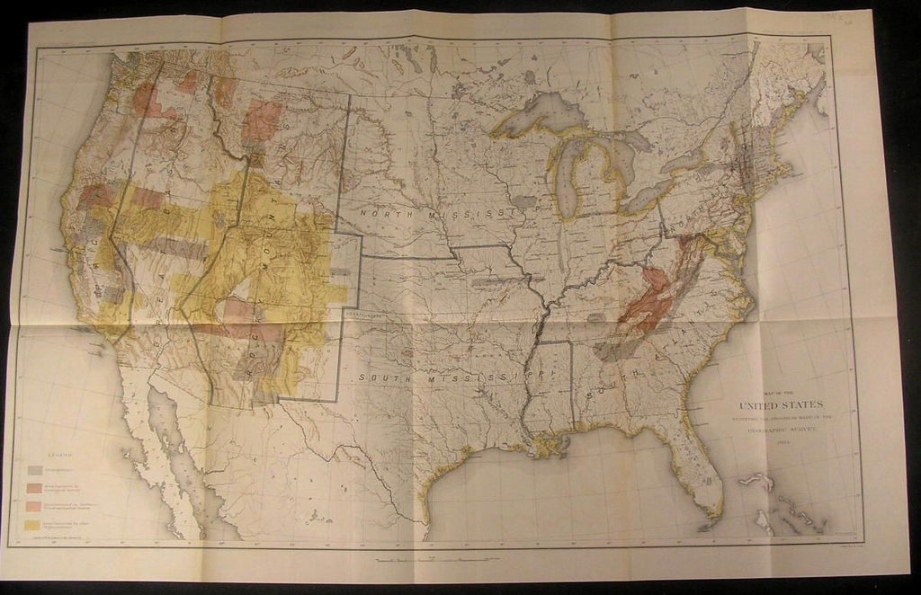 United States Geographic Survey progress 1884 antique folio color antique map