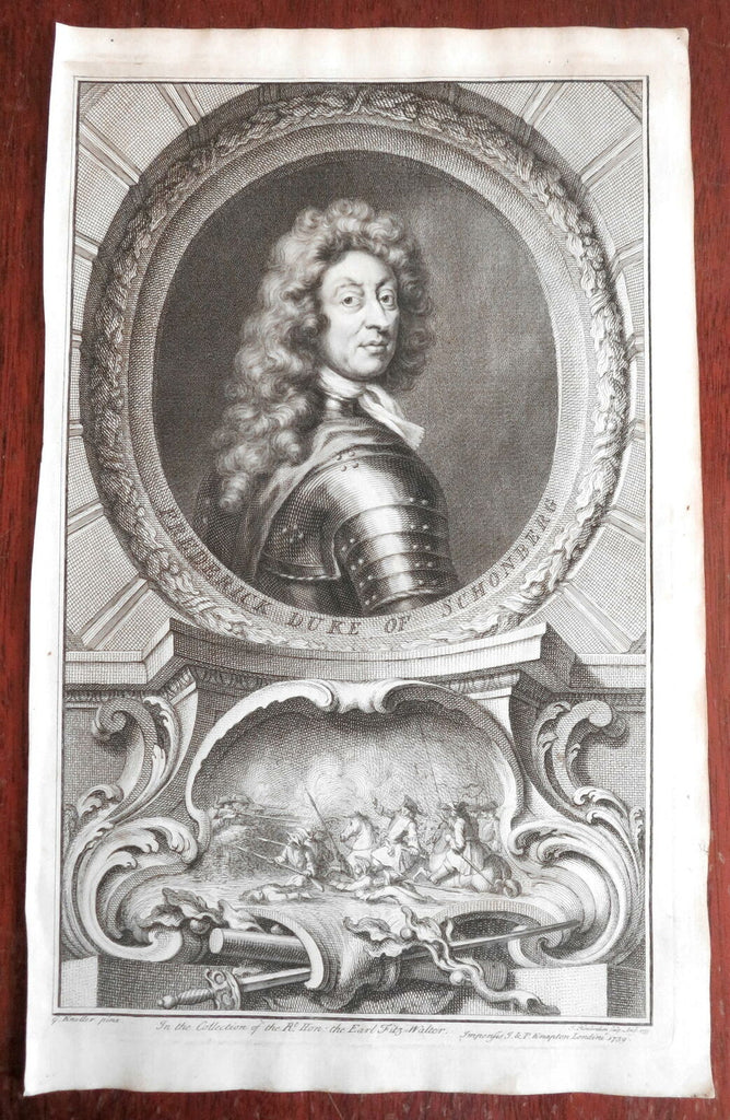 Frederick Duke of Schonberg 1739 decorative large fine engraved portrait