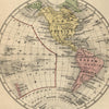 World spheres pair Eastern Western America Africa 1853 Boynton small old map